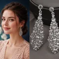 Détail de longues boucles d'oreilles à pompons argentés avec strass étincelants - 81# Tige d'oreille en argent - Style (81#)