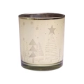 Golden Christmas glass candle holder with silver reindeer and star patterns on white background - Gold Christmas Scenery