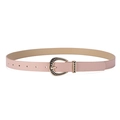 Minimalist pink leather belt for women with vintage horseshoe buckle and metal beads - Pink