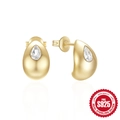 Golden teardrop stud earrings in S925 sterling silver with pear-shaped clear gemstones - Gold #4 (Teardrop Inlaid Stone) / Gold