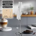 White wireless electric milk frother with three speeds and Type-C charging base - R3 Double Head with Stand / White