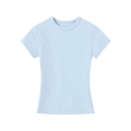 Flat lay of a sky blue slim fit modal T-shirt with round neck and smooth fabric texture - Baby Blue