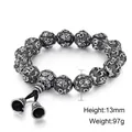 Vintage stainless steel beaded bracelet with carved mantra beads on black braided rope - 13mm Style (KB119121-KHX)