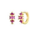 Eleganti orecchini dorati con tre zirconi rosso rosa rettangolari e a forma di rombo - Rosa Rosso (Placcato Oro)