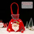 Red felt Christmas gift bag featuring Santa Claus and red checkered drawstring trim - Large Red Grey Plaid Santa