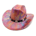 Detail of colorful snakeskin pattern on western cowboy hat with metal studs - M(56-58cm) / Red