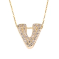 Sparkling gold necklace with cursive letter V pendant paved in clear cubic zirconia crystals - Letter V / Gold