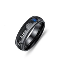 Black titanium steel ring featuring Her King engraving and a blue zircon stone. - Size 6 / Her King (6MM) / Black