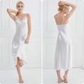 Elegant white satin V-neck sleepwear dress with delicate lace trim for women - S / White