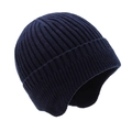 Berretto invernale blu navy in maglia per uomo con paraorecchie e pile caldo - Blu Navy Senza Visiera