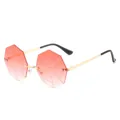 Rimless octagonal sunglasses with gold frame and gradient red spider web lenses - Gold Frame Gradient Red Lens