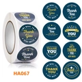 Close-up of dark blue and gold floral Thank You labels showing 8 unique circular designs - Dark Blue Bronzing Style (HA067) / 500 Pieces/Pack (2.5cm/1inch)