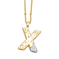 Collier avec pendentif lettre X bicolore doré et argenté avec texture martelée - Lettre X