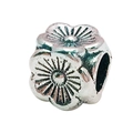 Square silver charm bead with floral engraving and center hole for DIY bracelets - 1pc Square Flower Bead