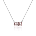 Silver necklace with gothic 999 pendant featuring micro-pave red zircons on white backdrop - Platinum-999 (Red Zircon)