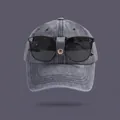 Dark grey washed denim baseball cap with creative integrated black sunglasses - Adult M (56-58cm) / Built-in Sunglasses Style / Navy Blue