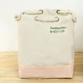 Cream canvas storage bag with pink base and thick cotton handles in cylindrical shape - 36x34x49cm / Splicing Pink-Large