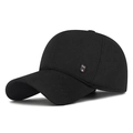 Men's winter black baseball cap with fleece lining and side Sport logo patch - Black