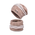 Set berretto e scaldacollo in maglia a nido d'ape beige e grigio con interno in pile - Rosa