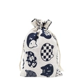 Japanese style cotton drawstring pouch featuring a dark blue cat silhouette pattern - 10*14cm / Blue Cat