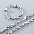 Detalle del conjunto de collar y pulsera de cadena de cuerda 10mm en acero inoxidable plata - Conjunto de Joyas Color Acero