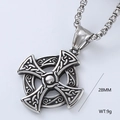 Stainless steel Viking Tree of Life round pendant necklace, 28mm size and 9g weight details - Celtic Cross (Style 15)