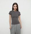 Slim fit modal t-shirt in dark grey with a scoop neck and hourglass silhouette - Iron Grey