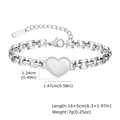 Vista detallada de pulsera de corazón en acero inoxidable plateado con medidas - Color Acero