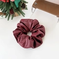 Faux leather scrunchie in deep red with elegant pleated texture on white background - Large / Burgundy