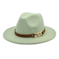 Detail of mint green fedora wool hat featuring brown leather belt and gold metal buckle - M (56-58cm) / Mint Green