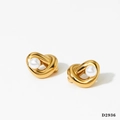 Boucles d'oreilles nœuds dorées avec perles blanches et finition acier inoxydable - Doré