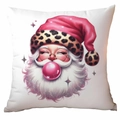 Santa Claus blowing bubble gum print decorative square pillowcase in leopard hat style - Style 7 / 18*18in/No Insert