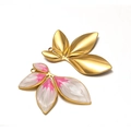 Golden and pink enamel leaf charms in polished stainless steel for jewelry making - Gradient Off-White Leaf