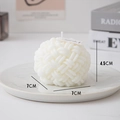 White spherical woven texture scented candle for home decor, 7cm x 7cm x 4.5cm - Knit Ball White (Tuberose)