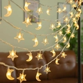 Solar powered star and moon fairy lights with warm white glow for outdoor patio decor - Stars + Moon (warm Colors) / Battery Steady (1.5m 10LED)
