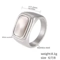 18k gold plated stainless steel signet ring with white seashell inlay for women - US 6 / Steel