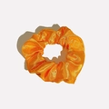 Glossy bright orange satin scrunchie with silk-like texture and elegant pleated design - Satin 11 (Orange Yellow)