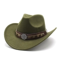 British style olive green wool felt cowboy hat with vintage metal star studs and leather band - M (56-58cm) / Army Green