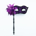 Maschera per travestimento con paillettes viola, fiore e asta portatile per feste - Con Manico / Viola