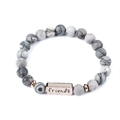 Handmade beaded friendship bracelet with grey marble beads and rose gold friends plaque - Friends Engraved Plate (G1157-4)