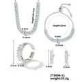 Parure de bijoux en zircone carrée incluant collier, bracelet, boucles d'oreilles et bague - Couleur Argent Zirconia Clair (ZT0004-11)