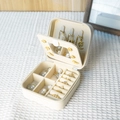 Portable cream white square PU leather jewelry box with multi-layer storage compartments - Double Layer with Mirror-Off White