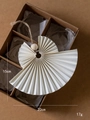 Cream white paper honeycomb angel ornament in gift box with wooden bead and jute rope - White Angel Single