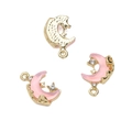 Pink crescent moon pendant with gold frame and cubic zirconia stones for DIY jewelry - Pink Moon 10x16mm