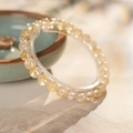 Polished citrine crystal beaded bracelet with smooth round beads in a zen-style setting - 34# Citrine Bracelet (6mm)