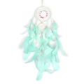 Handmade mint green dream catcher with intricate weaving, wooden beads and soft feathers - No Light Version / Green