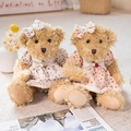 Plush teddy bear set in polka dot blue and orange dresses with matching bows - 30cm Pair / Polka Dot Dress