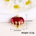 3D heart pendant in red enamel and 18k gold plating shown with detailed dimensions - A0278-3D Glossy Red Heart Pendant (2.1x2cm)