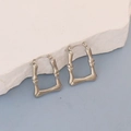 Retro geometric bamboo-shaped stainless steel oval hoop earrings for women in silver color - Silver Natural Bamboo Hoop