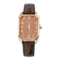 Macro shot of rose gold octagonal watch case with textured brown wood grain dial - Coffee Full Numeral Face